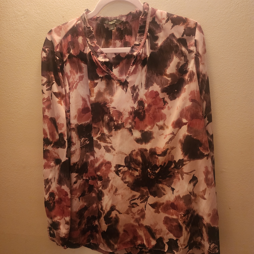 Chic Floral Women's Blouse in Pink and Brown